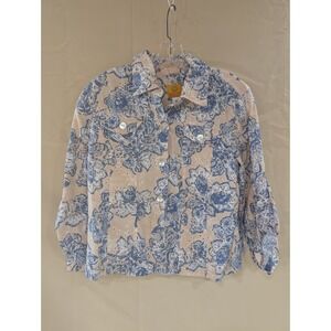 Ruby Rd. Petite Women's Floral Print Cotton Blend‎ Jacket Size 14P Blue Beige